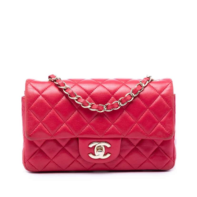 Chanel Mini Rectangular Classic Lambskin Single Flap Pink Leather Very good condition - Front View