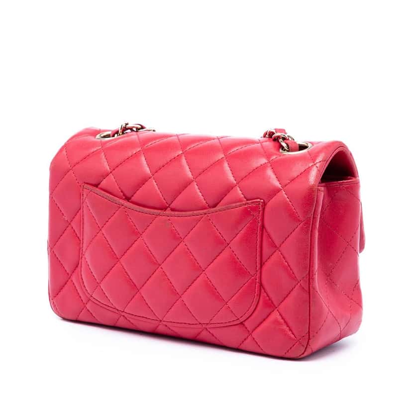 Chanel Mini Rectangular Classic Lambskin Single Flap Pink Leather Very good condition - Back View