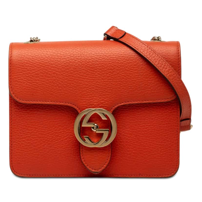 Gucci Small Dollar Calfskin Interlocking G Crossbody Orange Leather Very good condition - Front View