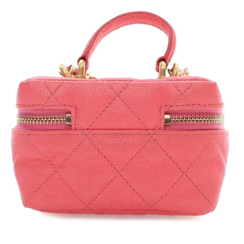 Chanel Mini CC Caviar Top Handle Vanity Case Pink Leather Very good condition - Back View