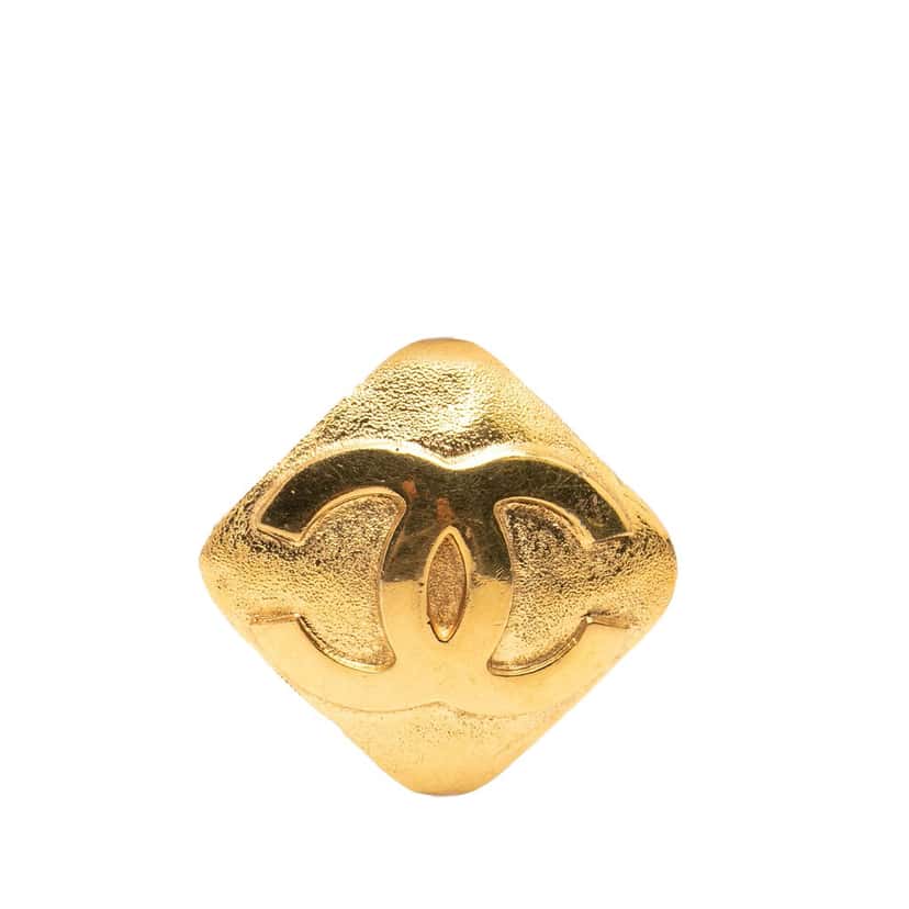 Chanel CC Gold Plated Diamond Brooch Gold Metal Very good condition - Front View