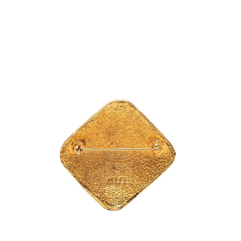 Chanel CC Gold Plated Diamond Brooch Gold Metal Very good condition - Back View