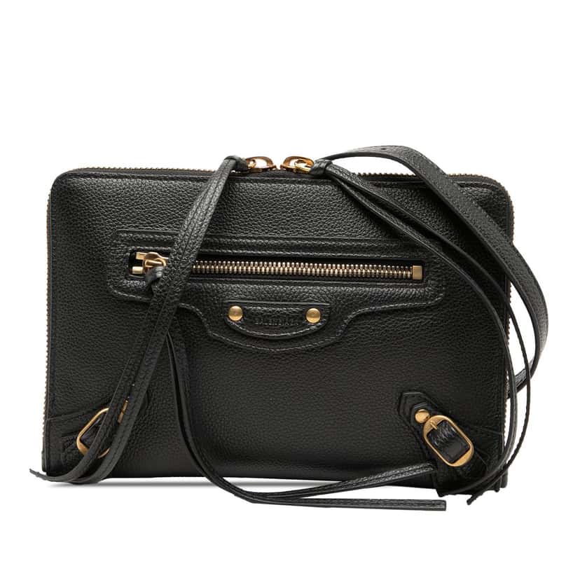 Balenciaga Pebbled Leather Neo Classic City Pouch Crossbody Black Leather Very good condition - Front View