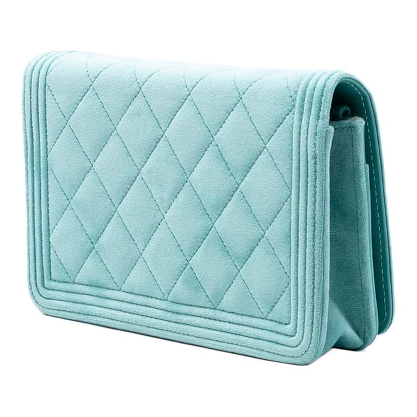 Chanel Quilted Velvet Boy Wallet On Chain Blue Very good condition - Back View