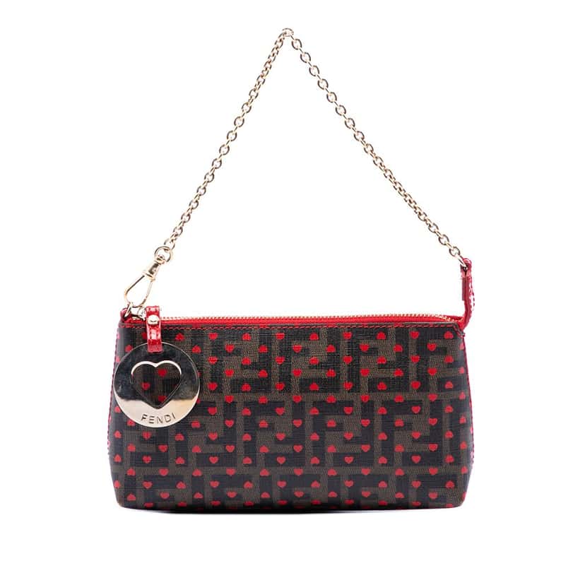 Fendi Zucca Spalmati Hearts Chain Pochette Brown Very good condition - Front View
