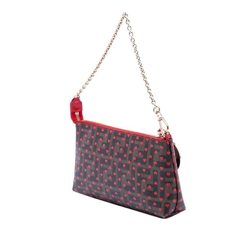 Fendi Zucca Spalmati Hearts Chain Pochette Brown Very good condition - Back View