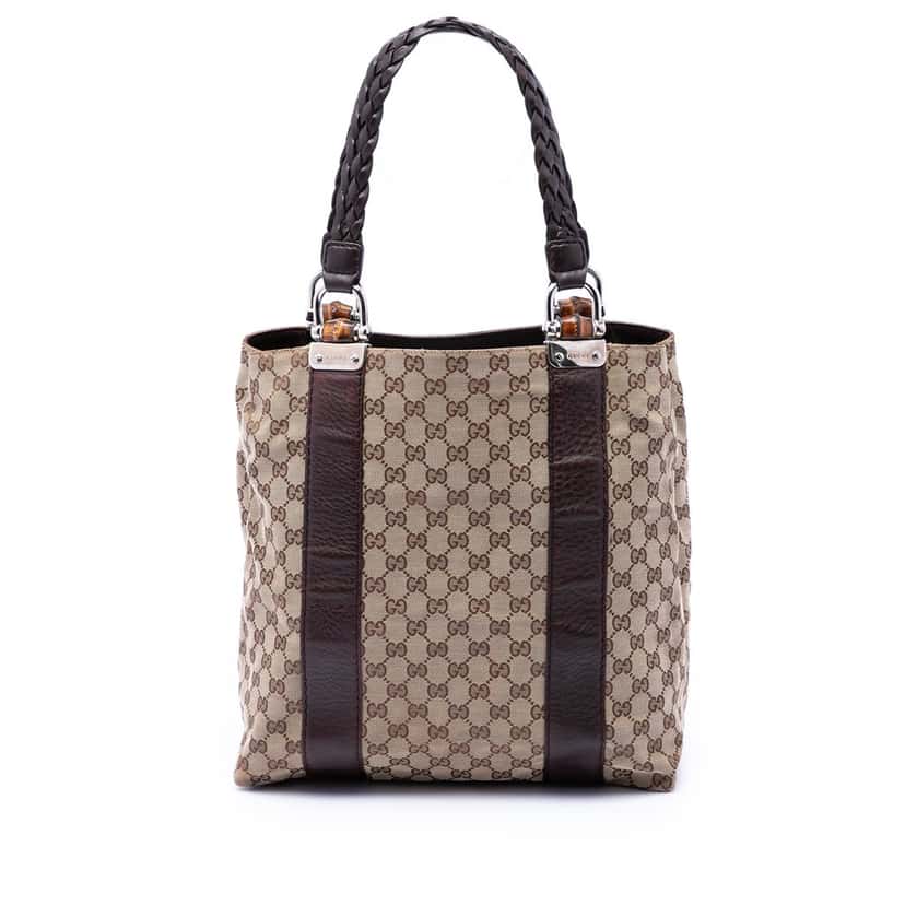 Gucci Large GG Canvas Bamboo Libeccio Tote Beige Very good condition - Front View