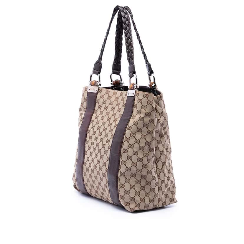 Gucci Large GG Canvas Bamboo Libeccio Tote Beige Very good condition - Back View