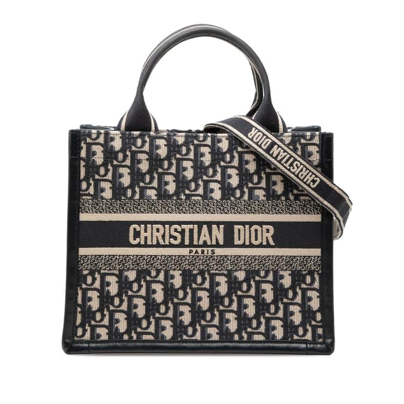 Dior Small Oblique Embroidered Canvas Book Tote Blue Very good condition - Front View