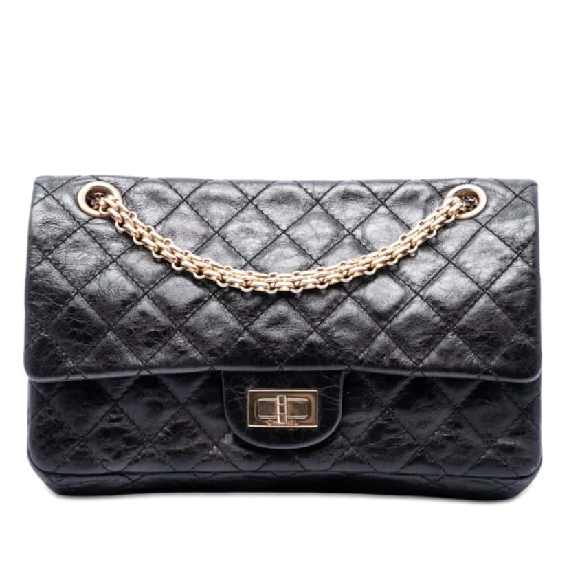 Chanel Quilted Aged Calfskin Reissue 2.55 Single Flap 225 Black Leather Very good condition - Front View