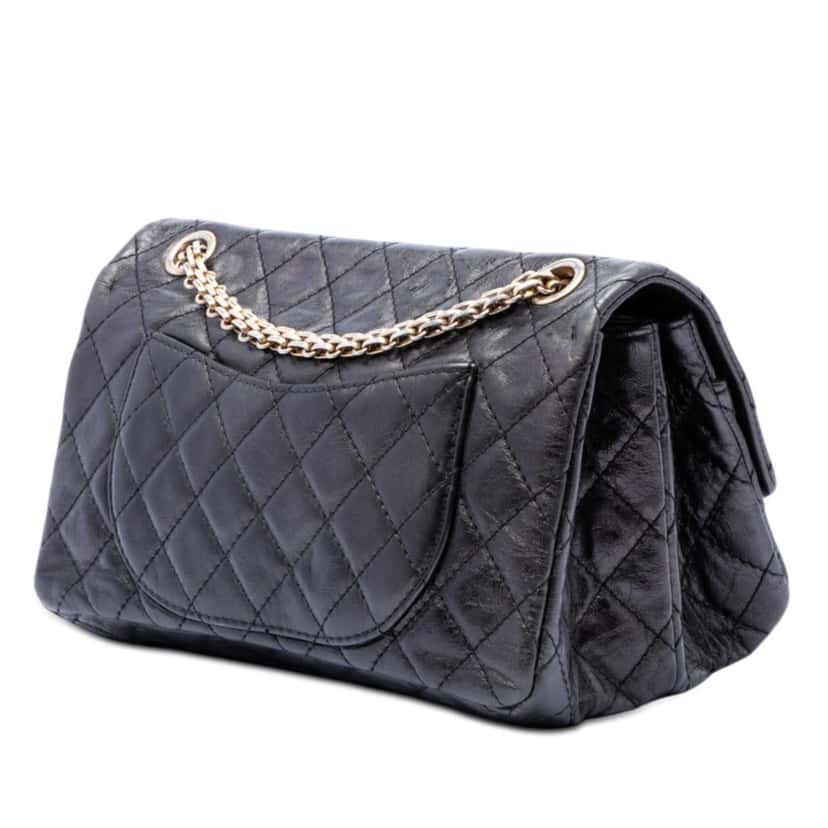 Chanel Quilted Aged Calfskin Reissue 2.55 Single Flap 225 Black Leather Very good condition - Back View