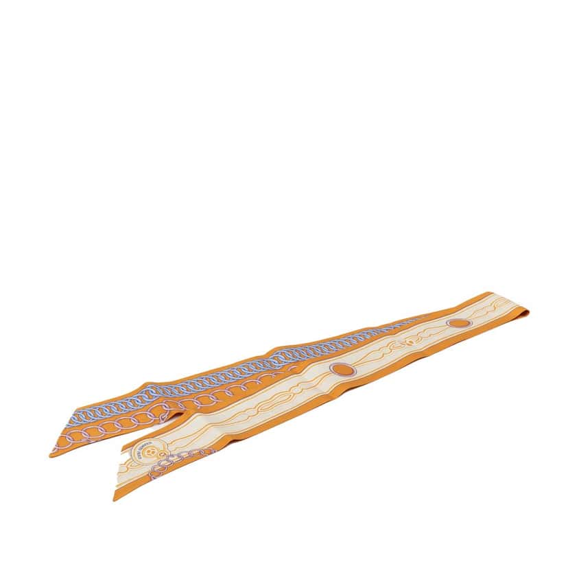 Hermès Maillons Silk Twilly Scarf Orange Very good condition - Front View