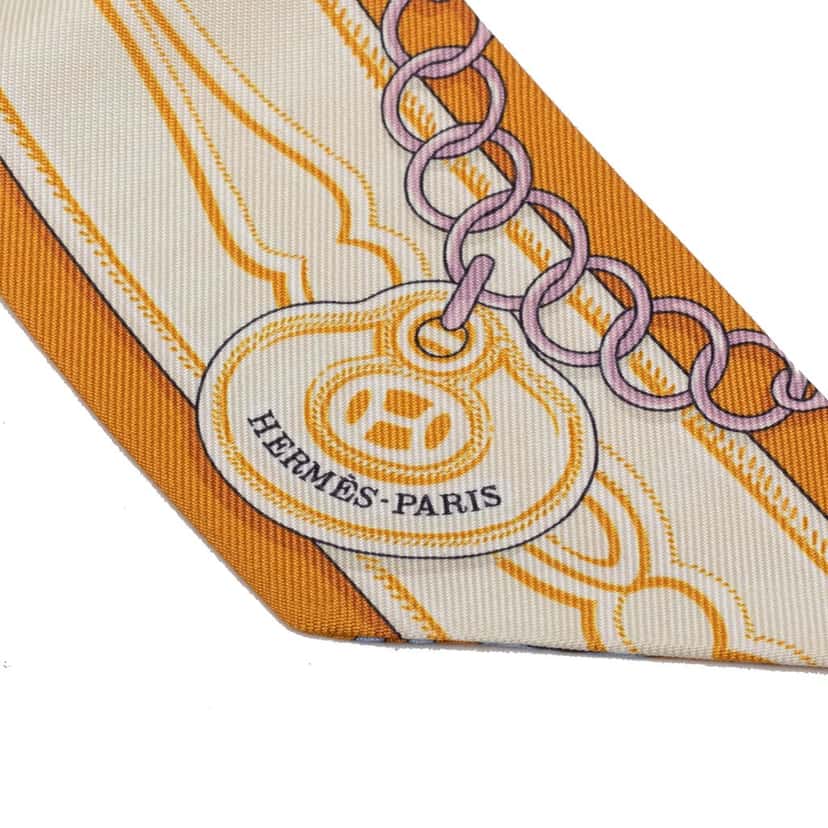 Hermès Maillons Silk Twilly Scarf Orange Very good condition - Inside View