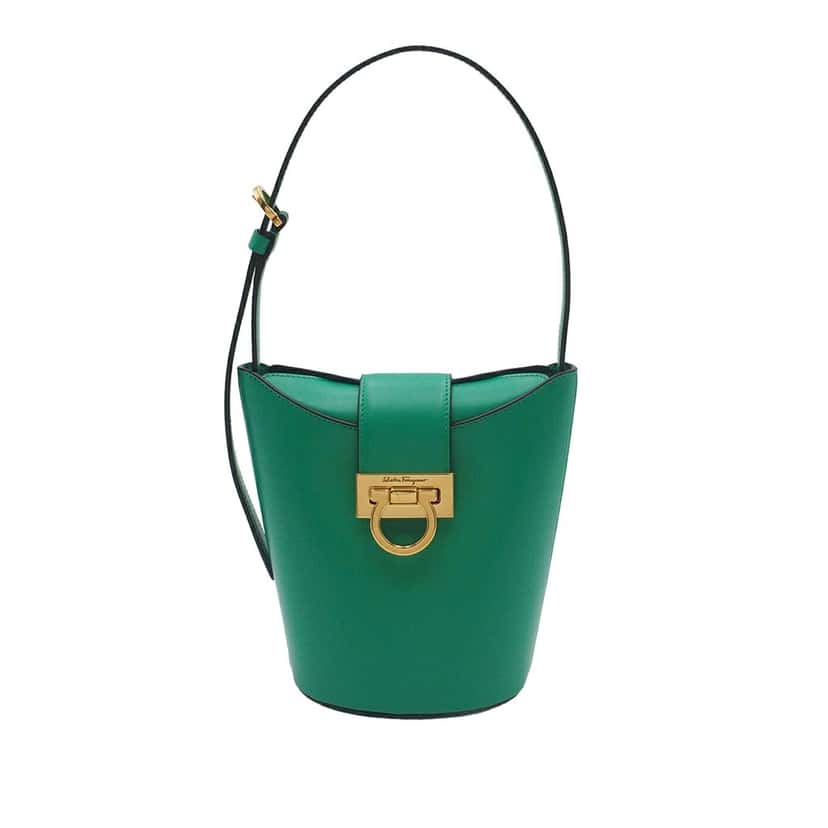 Ferragamo Small Leather Trifolio Shoulder Bag Green Leather Very good condition - Front View