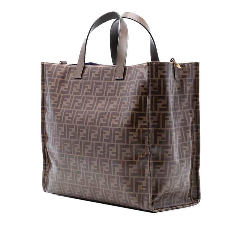 Fendi FILA Glazed Fabric FF 1974 Mania Shopping Tote Brown Very good condition - Back View