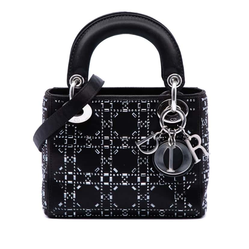 Dior Mini Satin Cannage Strass Crystal Embellished Lady Dior Black Very good condition - Front View