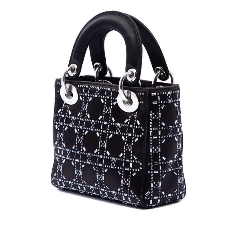 Dior Mini Satin Cannage Strass Crystal Embellished Lady Dior Black Very good condition - Back View
