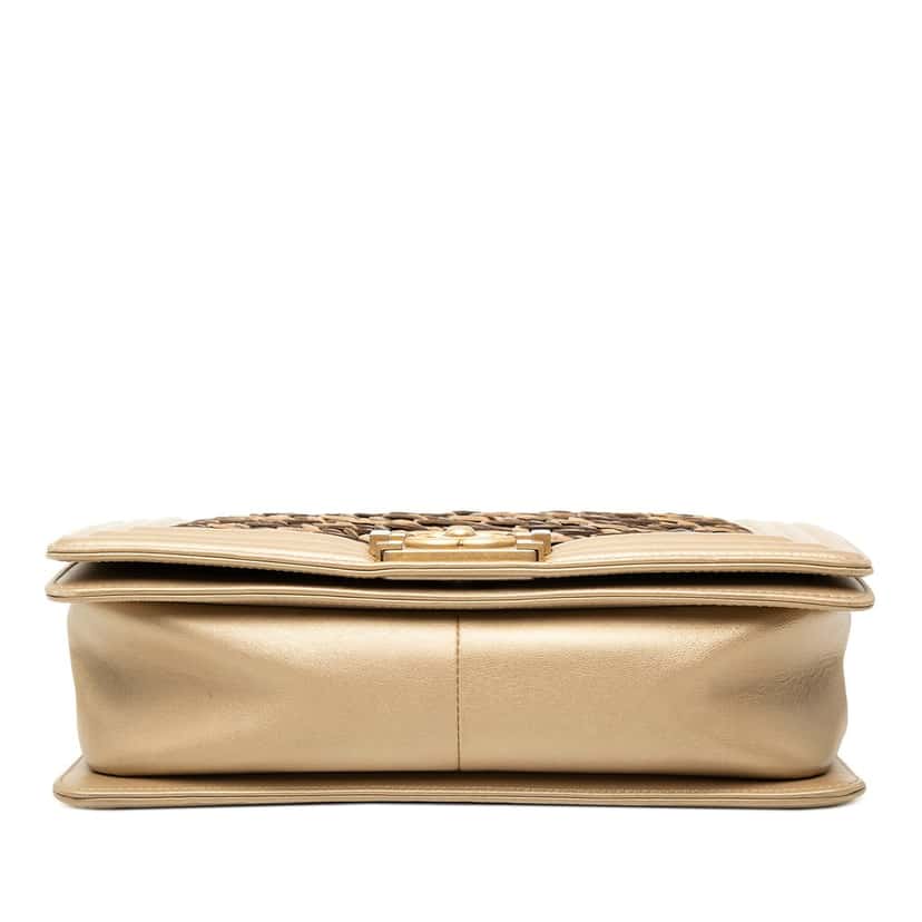 Chanel Old Medium Braided Metallic Lambskin Boy Flap Brown Leather Very good condition - Inside View