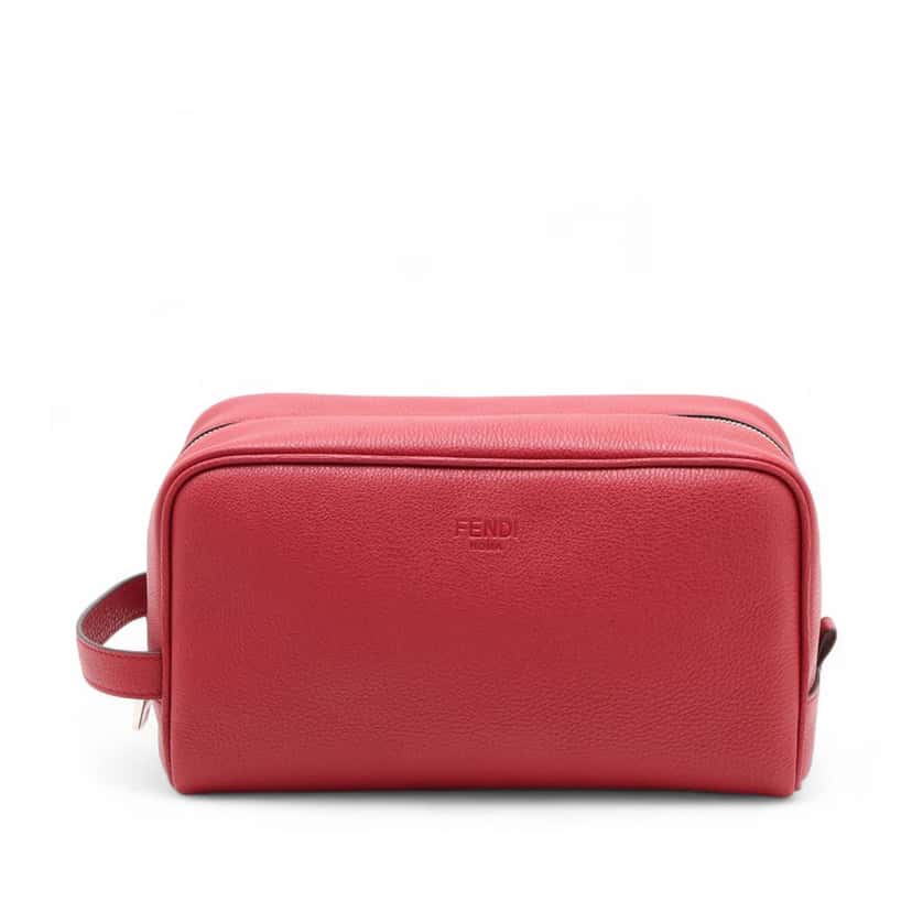 Fendi Leather Logo Travel Kit Pouch Red Leather Very good condition - Front View
