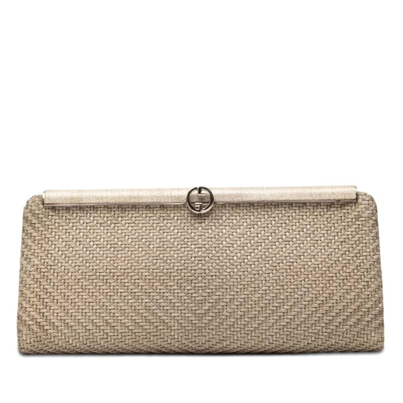 Gucci Woven Metallic Leather and Silk Clutch Gold Leather Very good condition - Front View