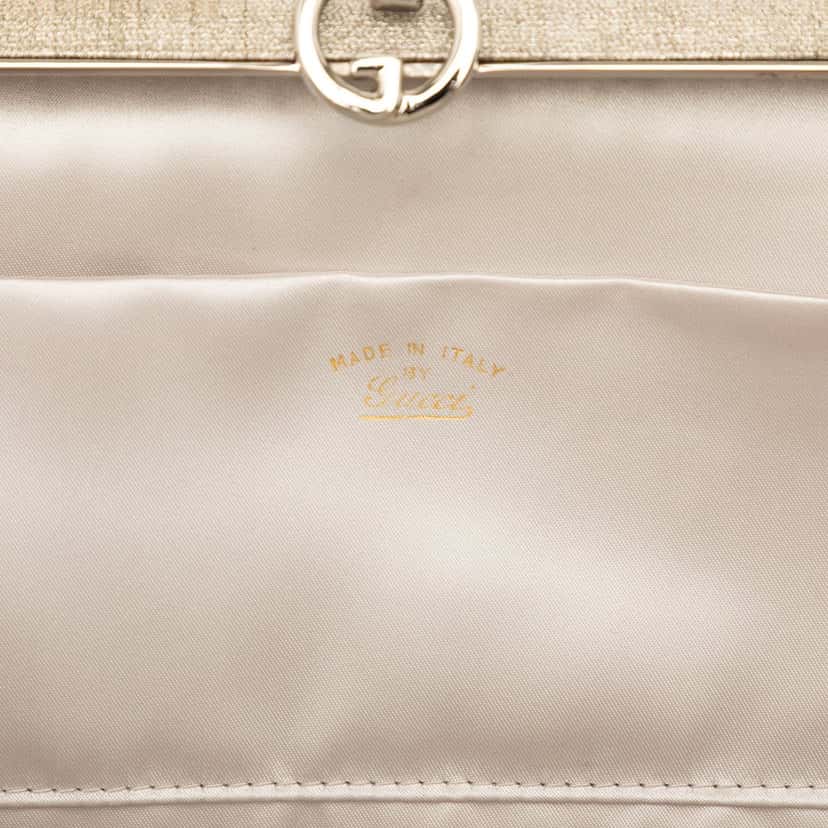 Gucci Woven Metallic Leather and Silk Clutch Gold Leather Very good condition - Box View