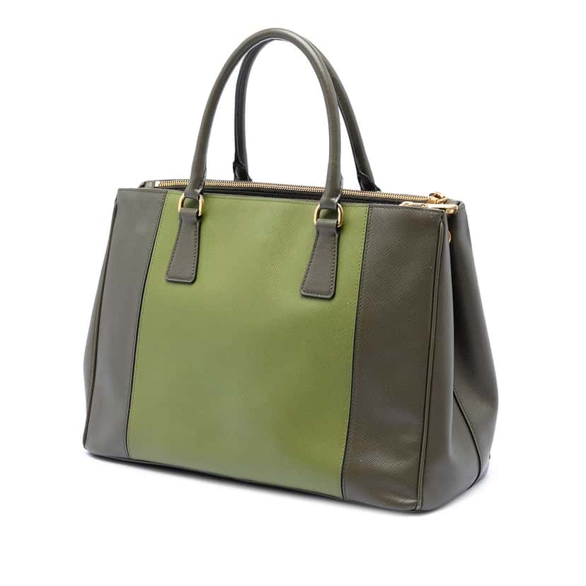 Prada Medium Bicolor Saffiano Lux Galleria Double Zip Satchel Green Leather Very good condition - Back View