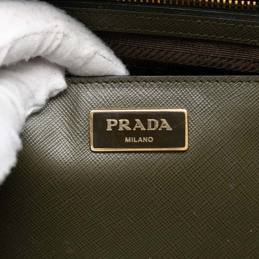 Prada Medium Bicolor Saffiano Lux Galleria Double Zip Satchel Green Leather Very good condition - Box View
