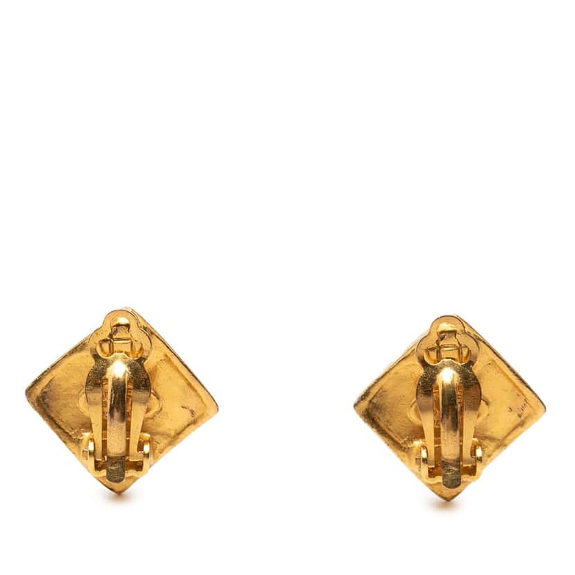 Chanel CC Gold Plated Rhombus Clip on Earrings Gold Metal Very good condition - Back View