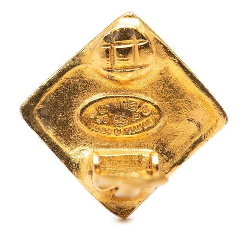 Chanel CC Gold Plated Rhombus Clip on Earrings Gold Metal Very good condition - Inside View