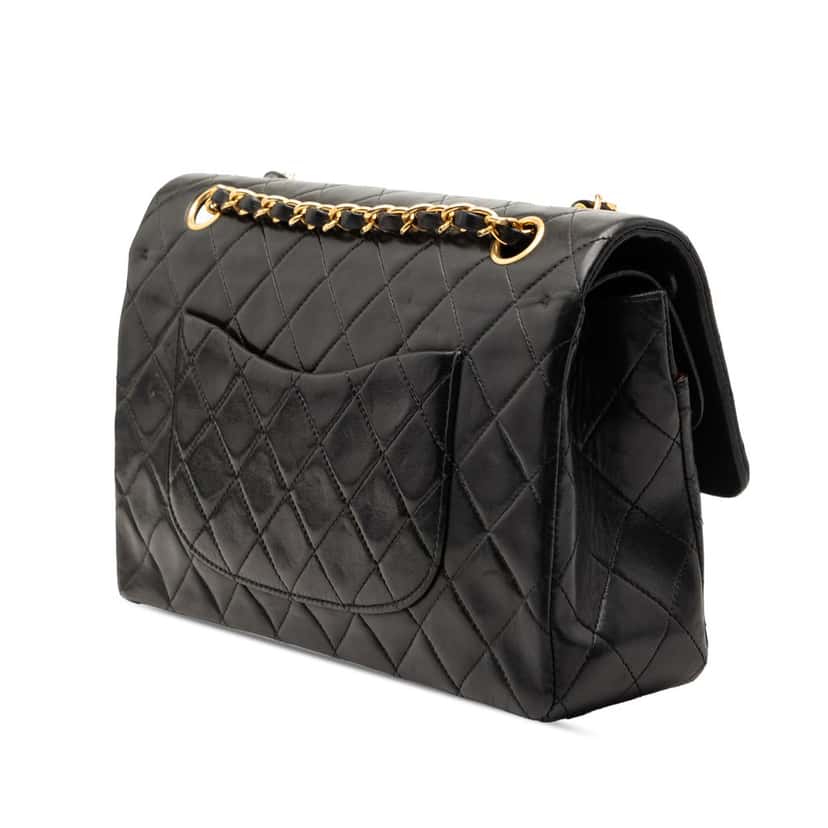 Chanel Medium Classic Lambskin Double Flap Black Leather Very good condition - Back View