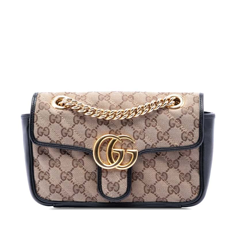Gucci Small GG Marmont Matelasse Diagonal GG Canvas and Leather Shoulder Bag Beige Very good condition - Front View