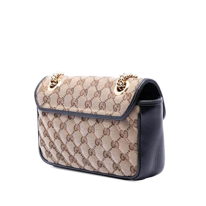 Gucci Small GG Marmont Matelasse Diagonal GG Canvas and Leather Shoulder Bag Beige Very good condition - Back View