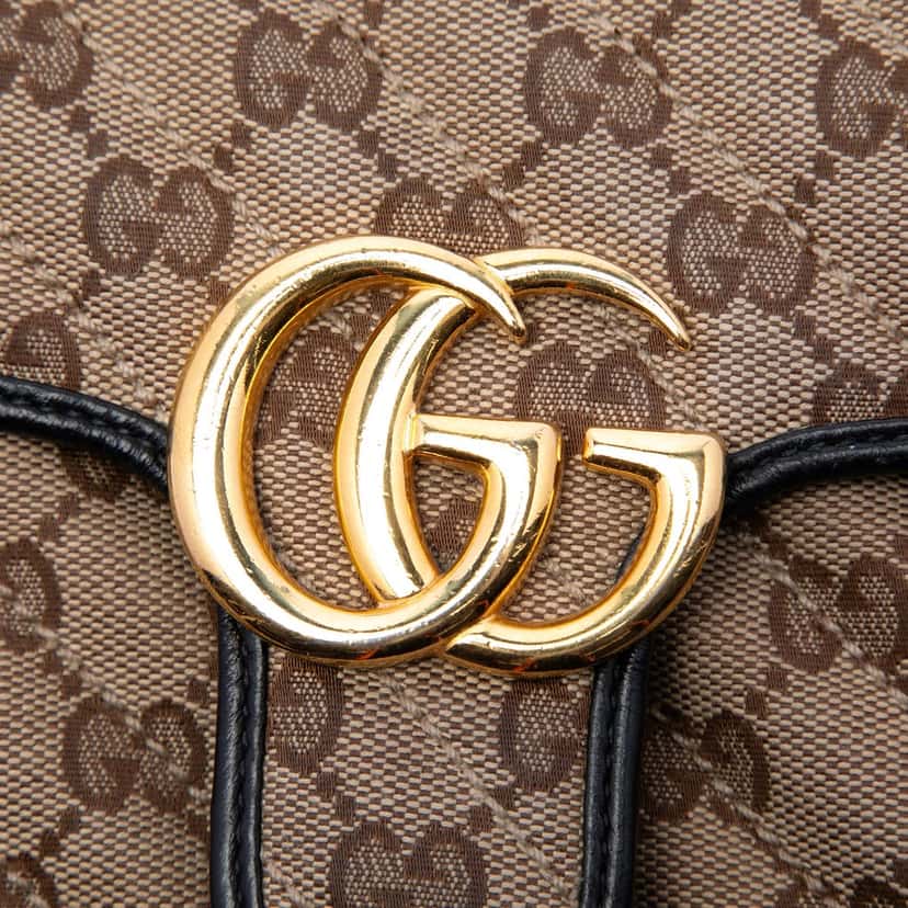 Gucci Small GG Marmont Matelasse Diagonal GG Canvas and Leather Shoulder Bag Beige Very good condition - Box View