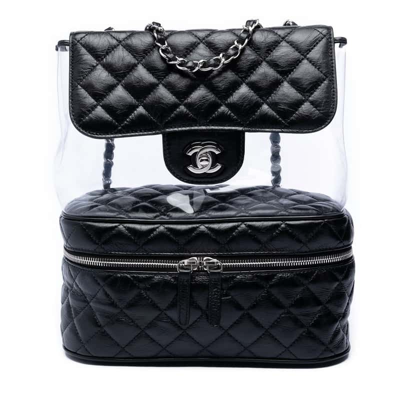 Chanel Quilted Lambskin and PVC Aquarium Shoulder Bag Black Leather Very good condition - Front View