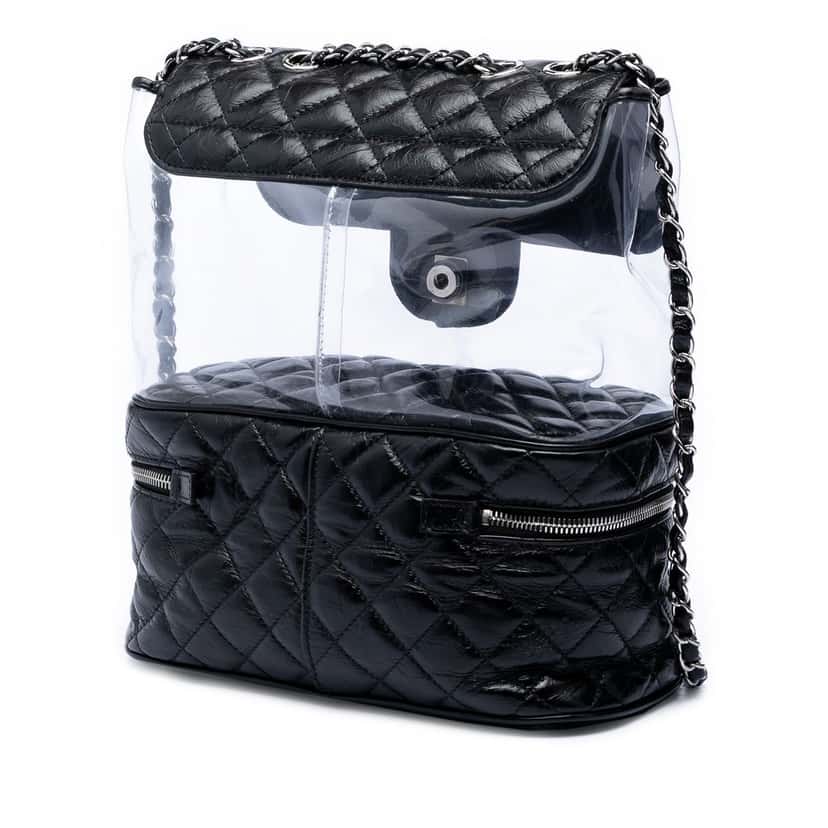 Chanel Quilted Lambskin and PVC Aquarium Shoulder Bag Black Leather Very good condition - Back View