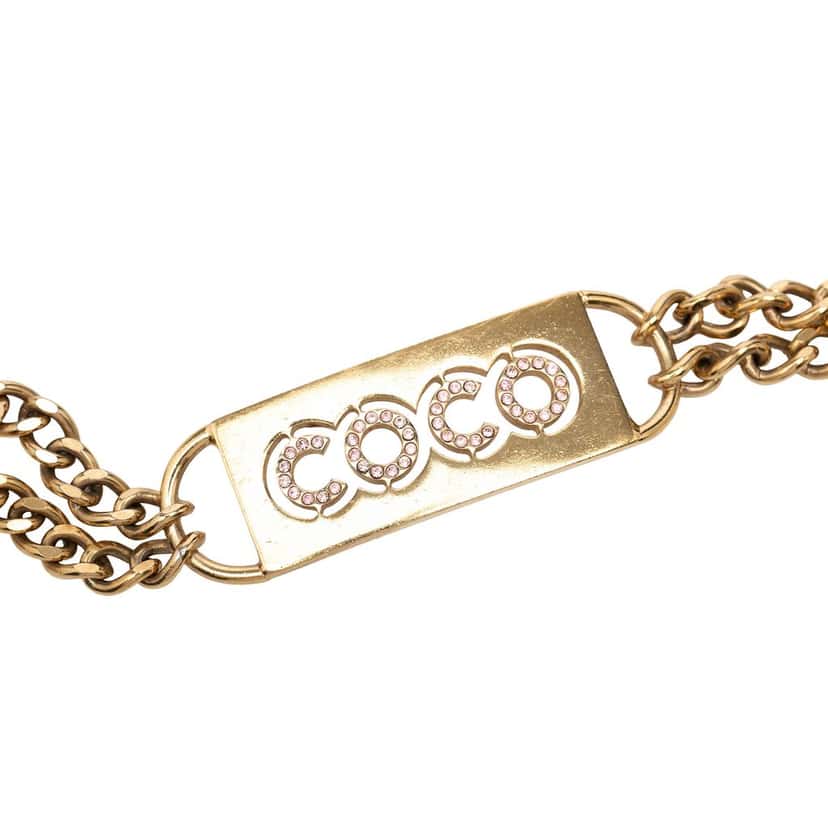 Chanel CC Gold Plated Strass Coco Plaque Double Chain Belt Gold Metal Very good condition - Back View