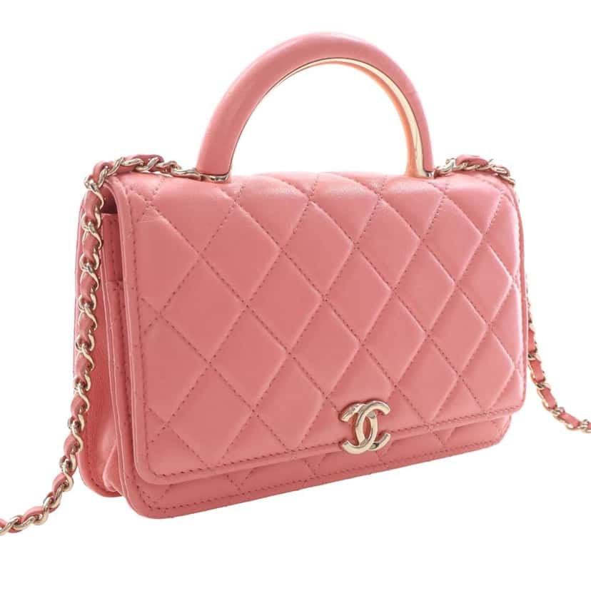 Chanel CC Quilted Lambskin Top Handle Flap Pink Leather Very good condition - Inside View
