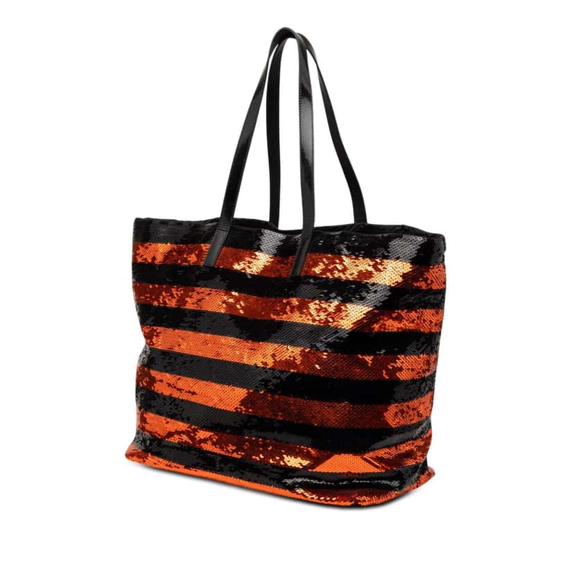 Prada Satin Sequin Stripes Tote Orange Very good condition - Back View