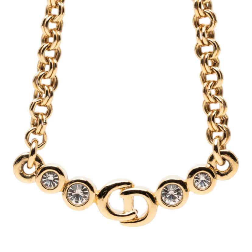 Dior Gold Plated CD Logo Strass Pendant Necklace Gold Metal Very good condition - Back View