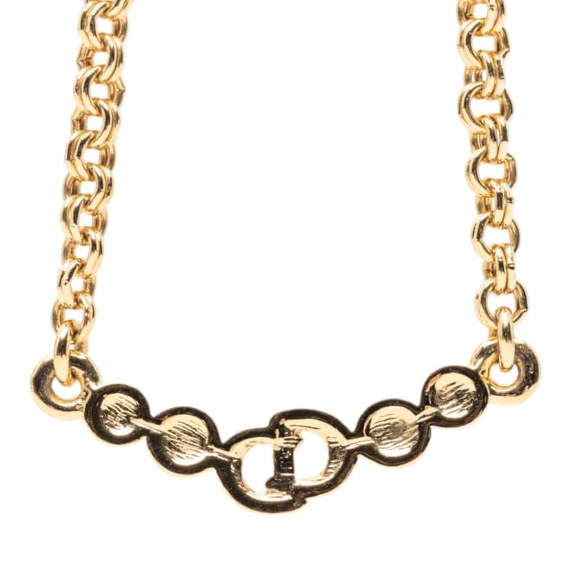 Dior Gold Plated CD Logo Strass Pendant Necklace Gold Metal Very good condition - Inside View