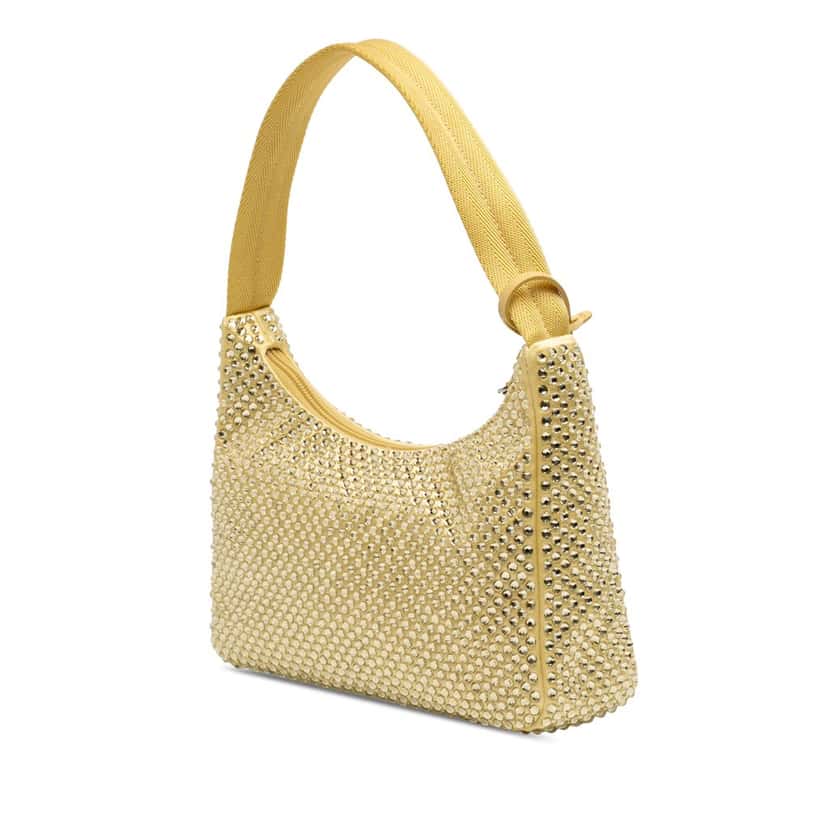 Prada Mini Satin Crystal Re Edition 2000 Shoulder Bag Yellow Never worn - Back View