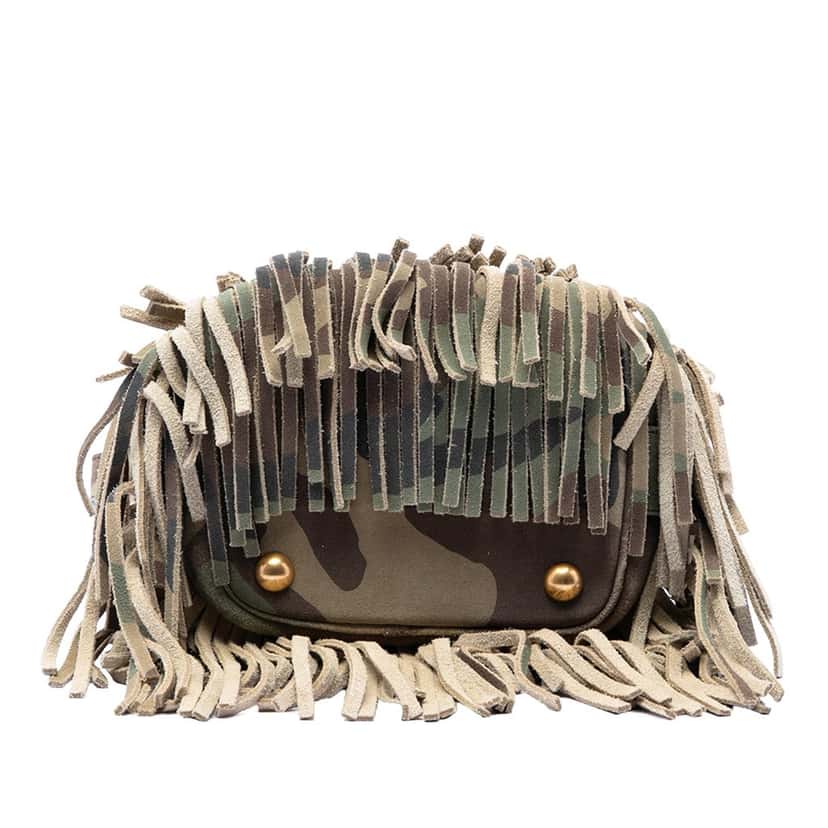 Saint Laurent Small Camouflage Print Suede Emmanuelle Fringe Bucket Bag Brown Leather Very good condition - Inside View