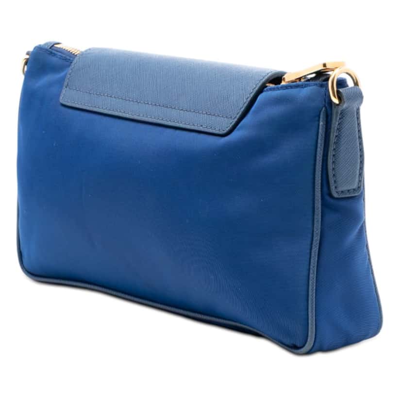 Prada Saffiano Trimmed Tessuto Chain Crossbody Blue Very good condition - Back View