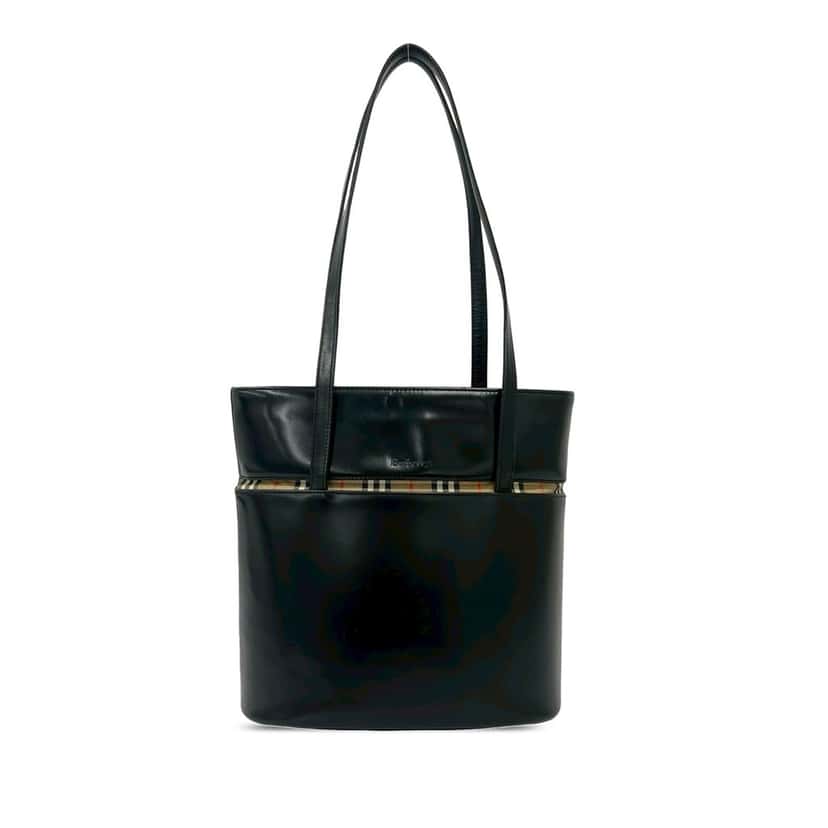 Burberry House Check Trimmed Leather Tote Black Leather Very good condition - Front View