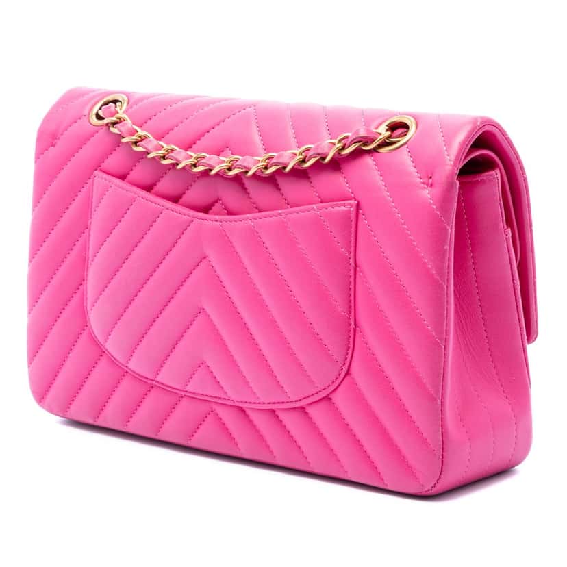 Chanel Medium Classic Chevron Lambskin Double Flap Pink Leather Very good condition - Back View