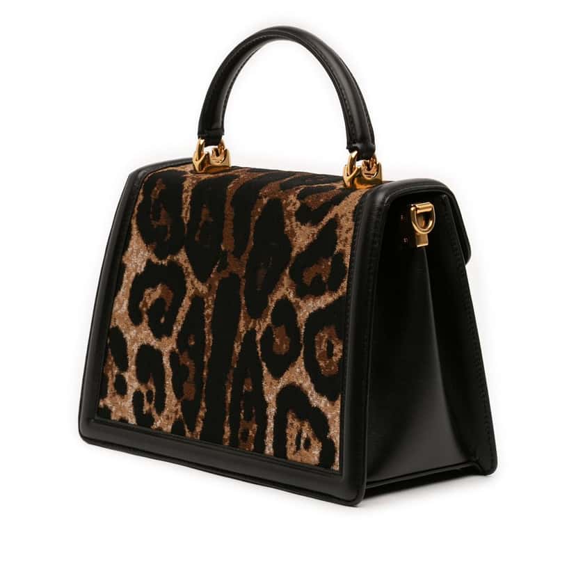Dolce & Gabbana Medium Canvas Leopard Print Devotion Satchel Brown Very good condition - Back View