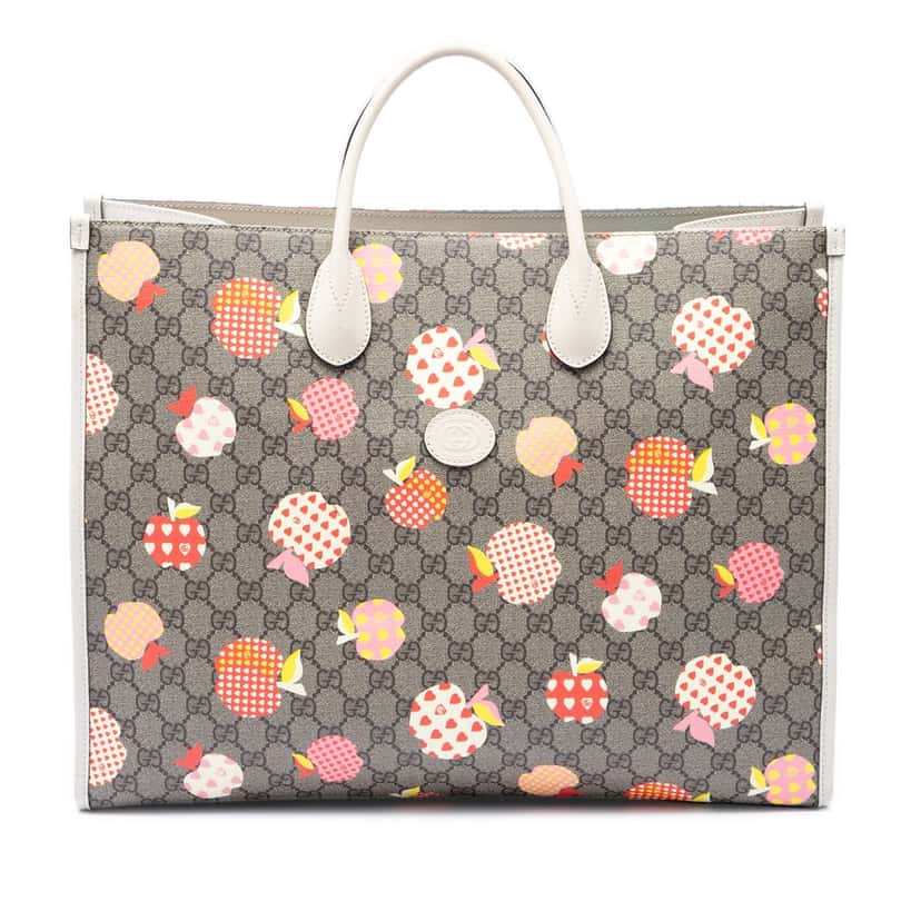 Gucci Large GG Supreme Les Pommes Apple and Heart Interlocking G Tote Beige Very good condition - Front View