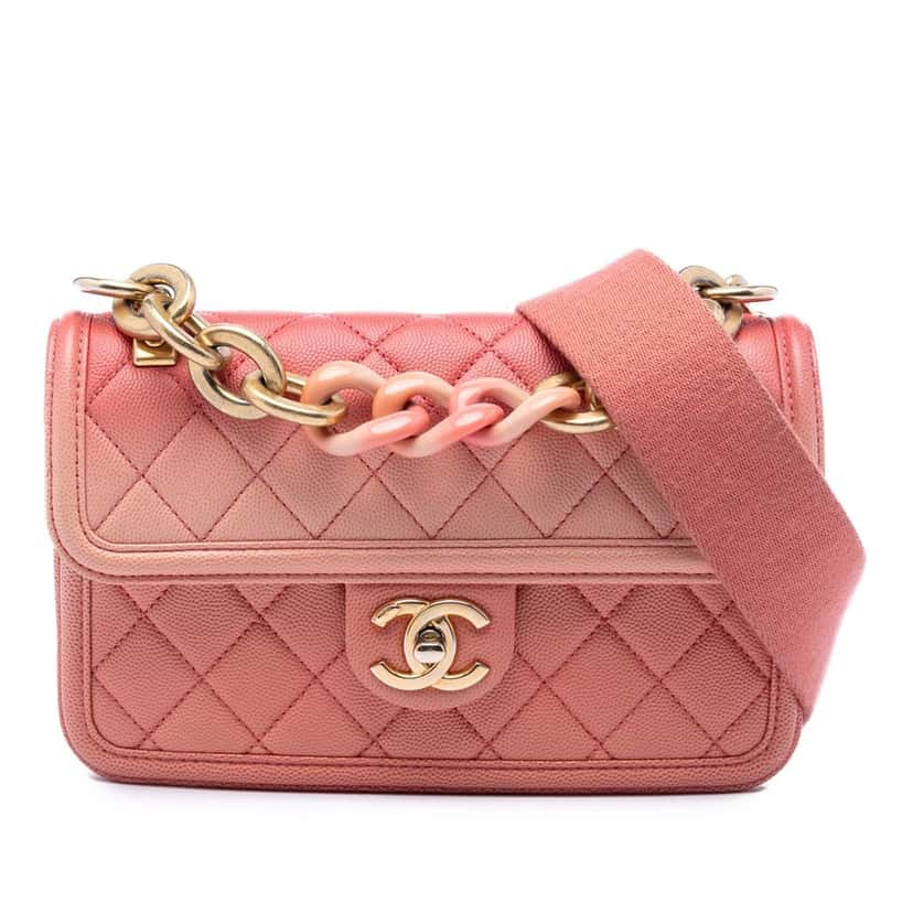 Chanel Small Quilted Caviar Sunset On The Sea Flap Pink Leather Very good condition - Front View