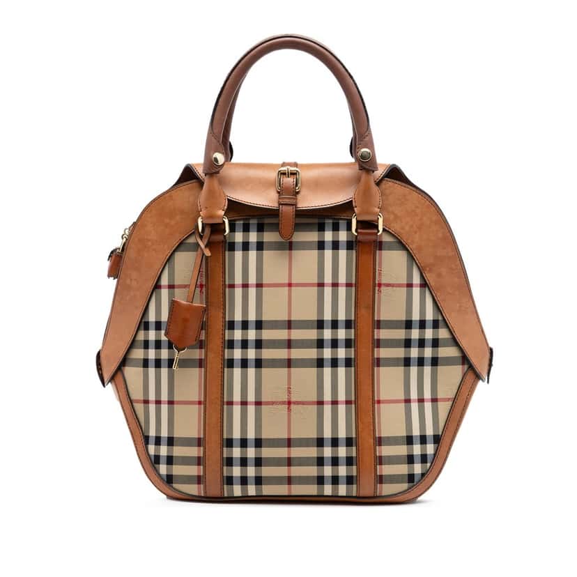 Burberry Medium Haymarket Check Coated Canvas Orchard Bowling Bag Beige Very good condition - Front View
