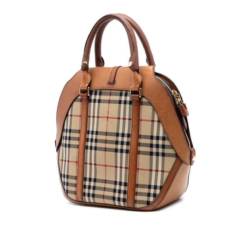 Burberry Medium Haymarket Check Coated Canvas Orchard Bowling Bag Beige Very good condition - Back View